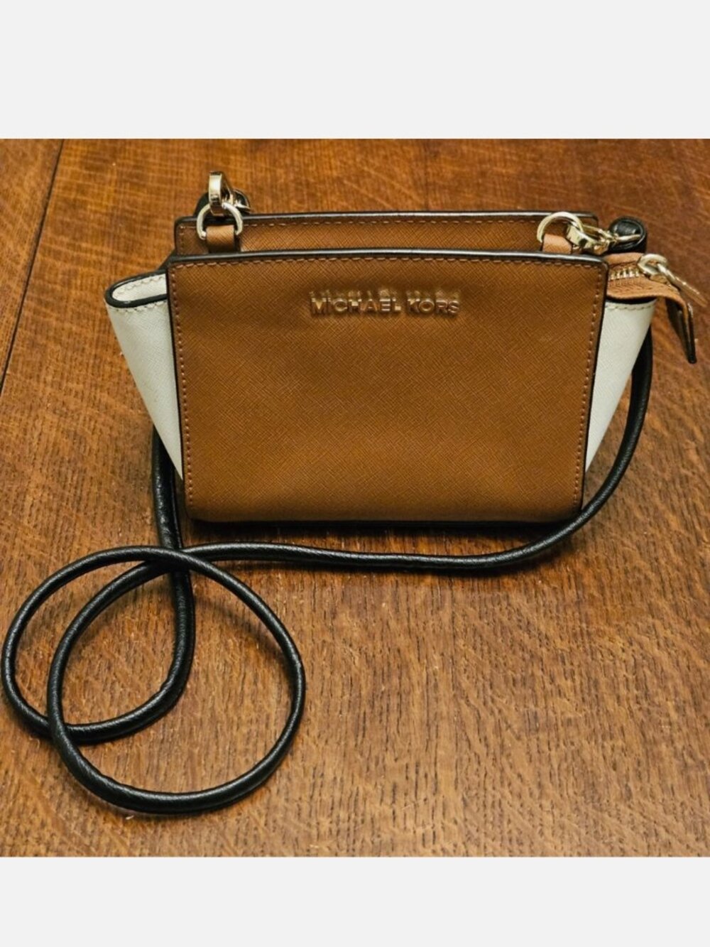 Michael Kors Selma Saffiano Mini Crossbody Brown & Cream Bag